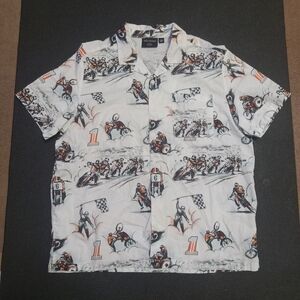 Harley-Davidson Multi Color Button Up Short Sleeve Racing Graphic Shirt Sz XL